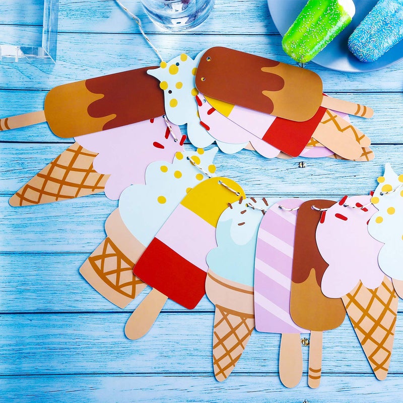 Leinuosen 2 Pack Ice Cream Bar Banner Garland Birthday Party Decorations for Ice Cream Theme Party Baby Shower Wedding Photo Prop Decorations - Image 4